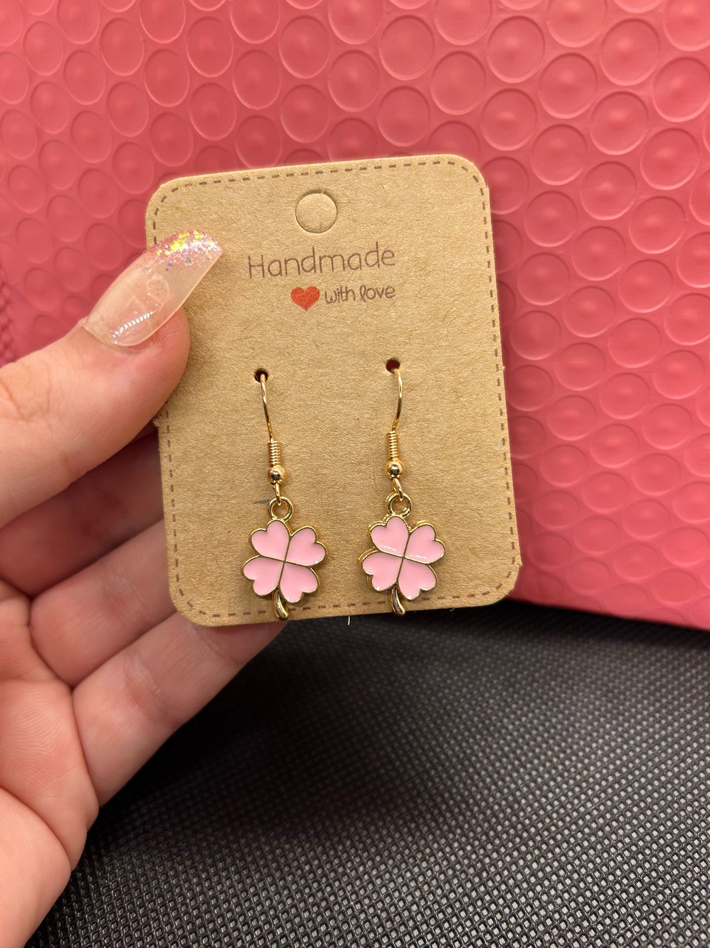 Pink Clover Earrings (Golden)