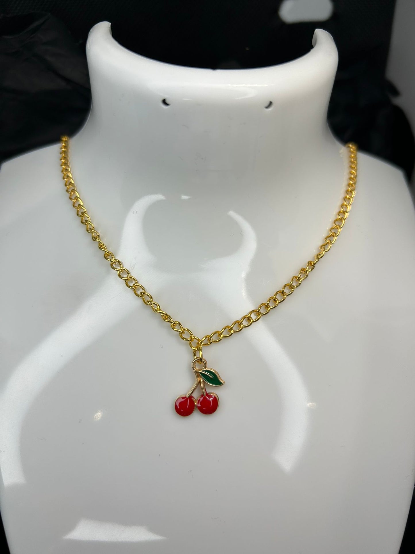 Cherry Necklace on a gold plated chain 🤍