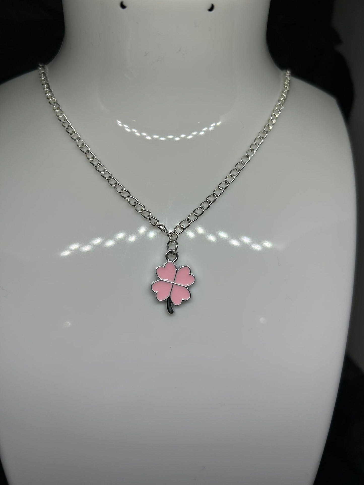 Pink Clover Necklace on a Silver Plated Chain 🤍
