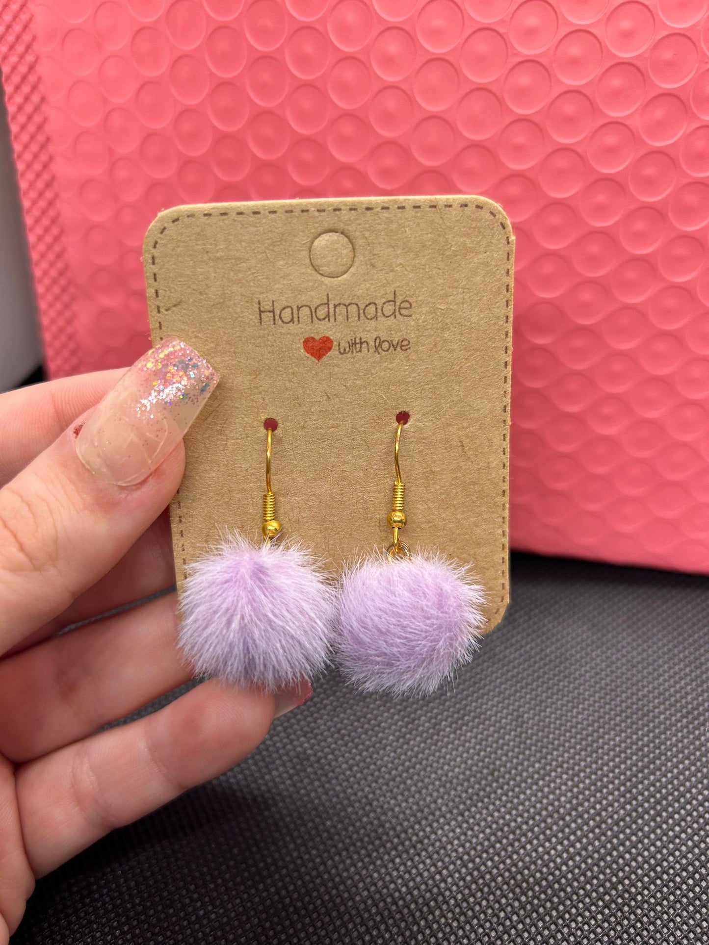Purple Pom Pom Earrings 🤍