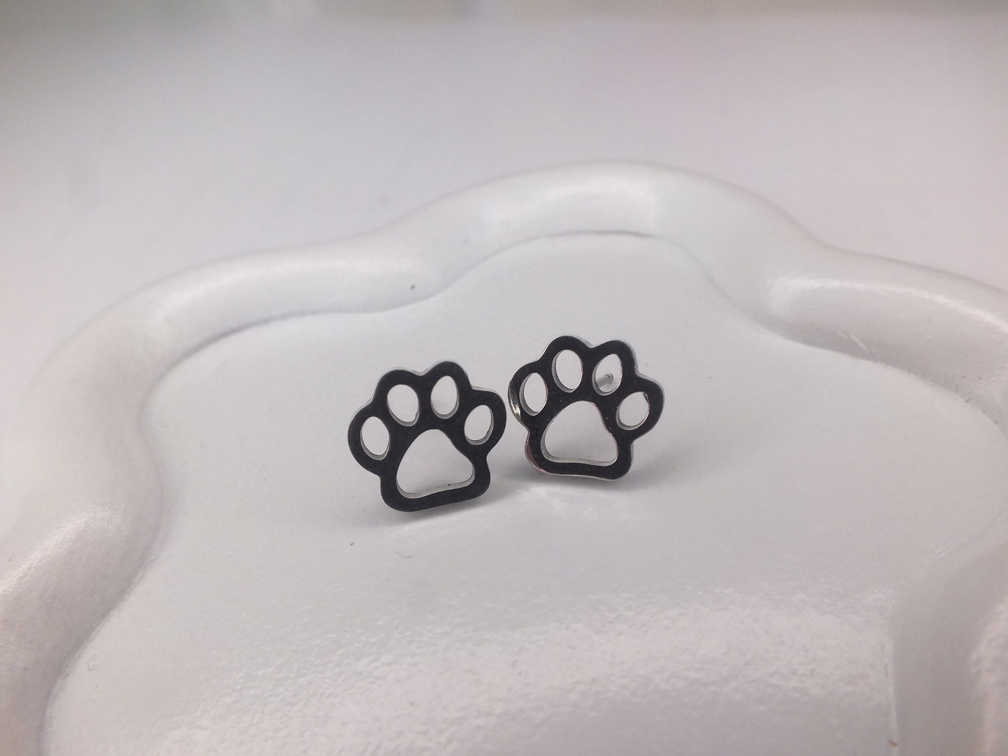 Silver Paw Print Stud Earrings