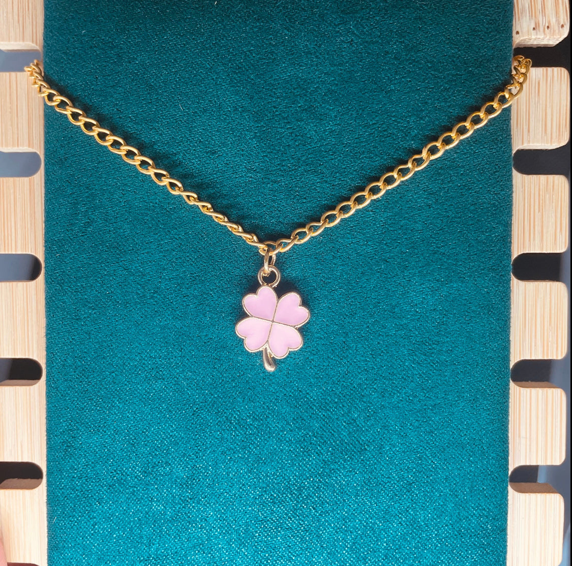 Pink Clover Necklace On A Gold Plated Chain 🤍