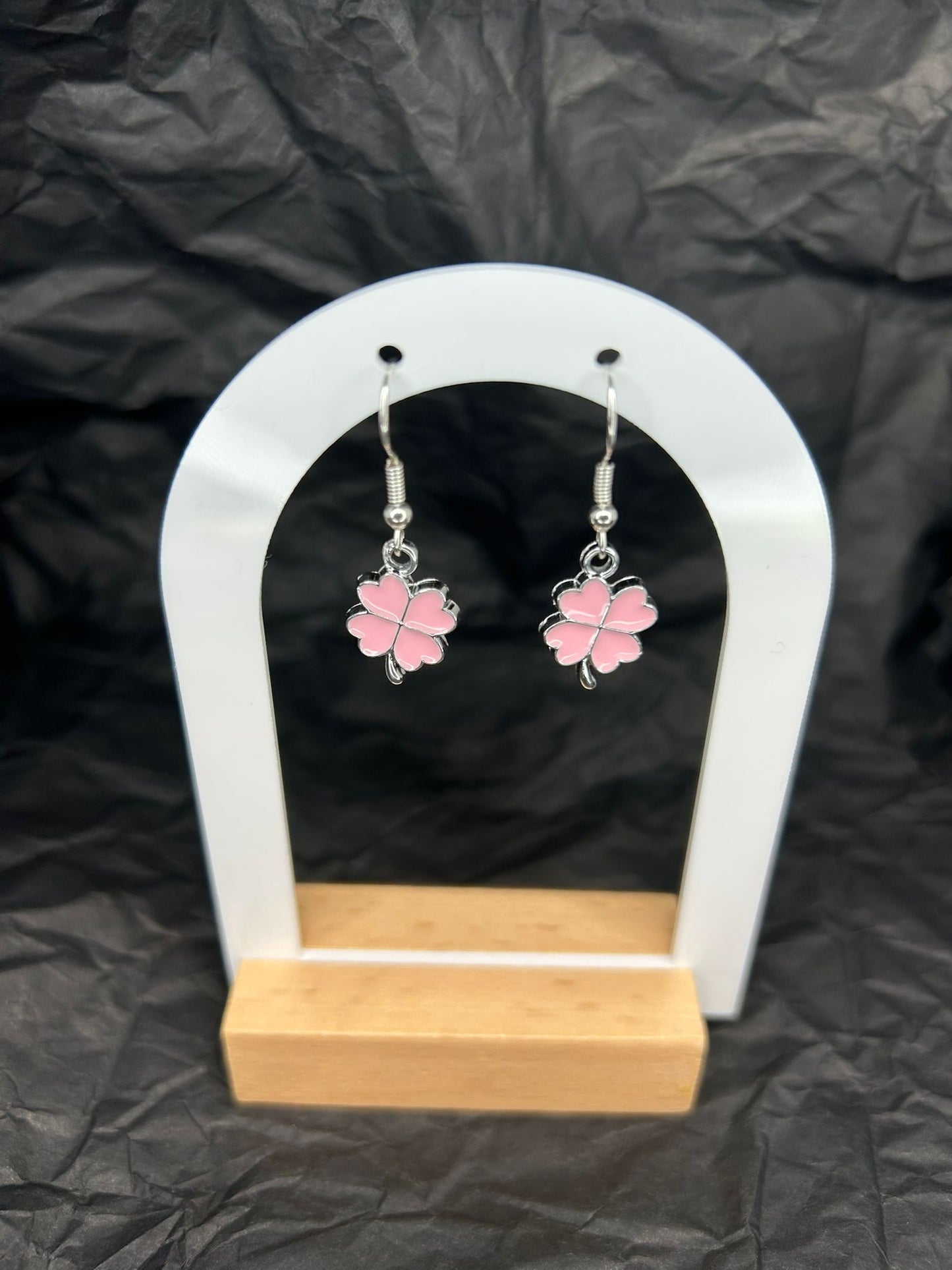 Pink Clover Earrings (Silver)