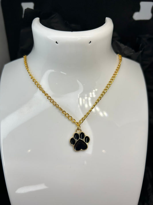 Black Paw Print Necklace With a Gold Plated Chain 🤍