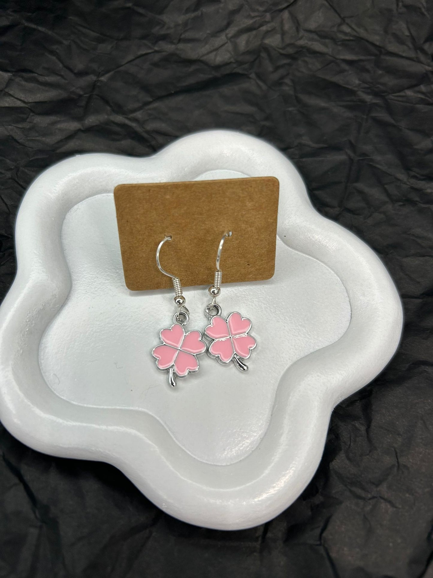 Pink Clover Earrings (Silver)