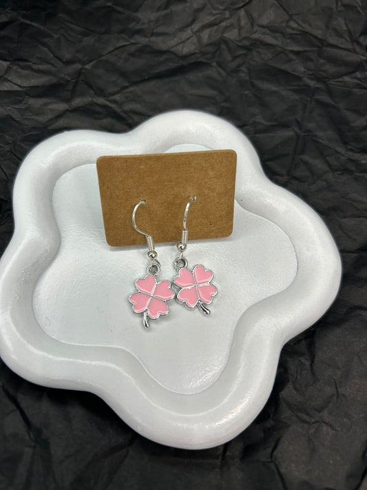 Pink Clover Earrings (Silver)