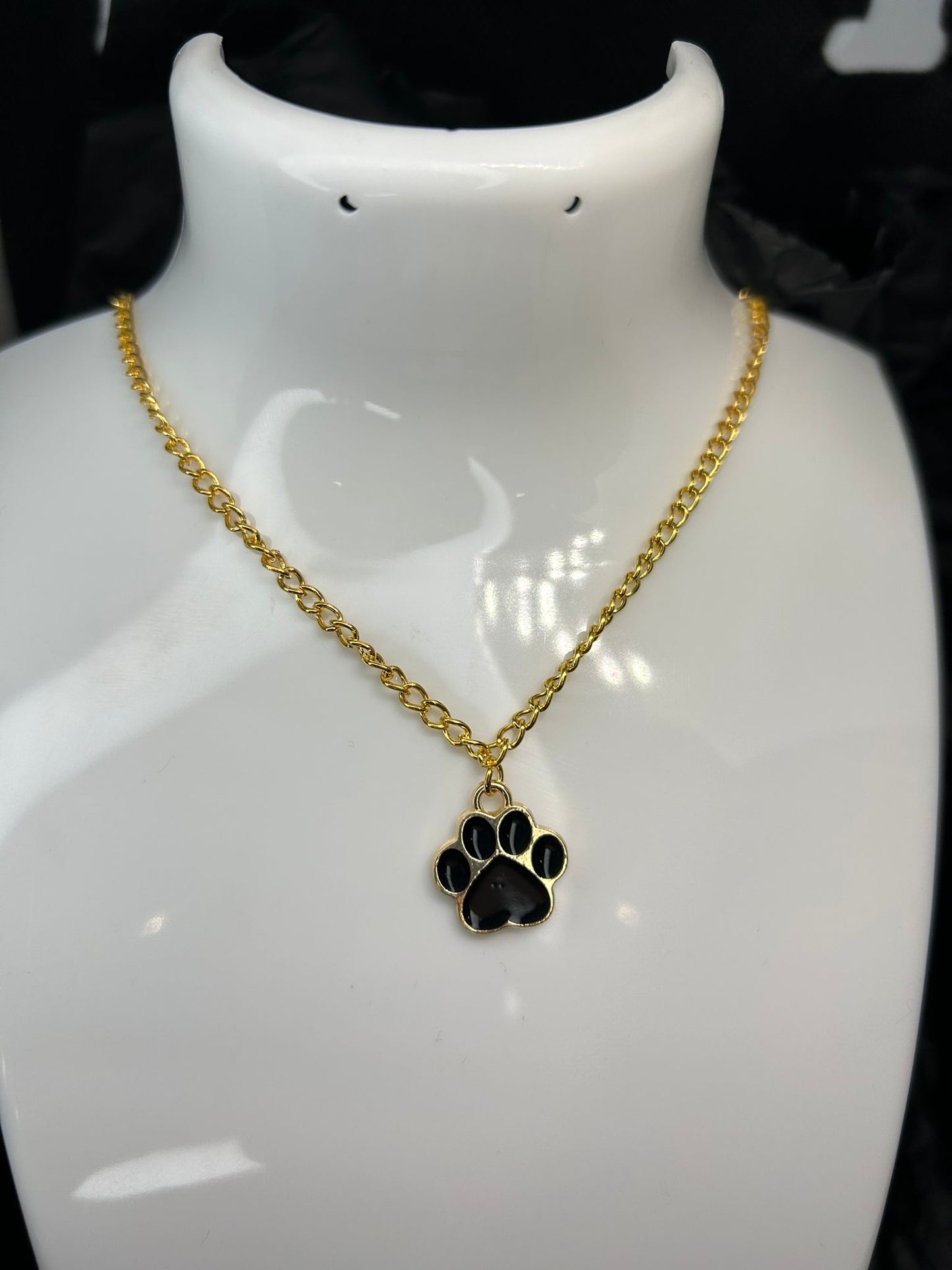 Black Paw Print Necklace With a Gold Plated Chain 🤍