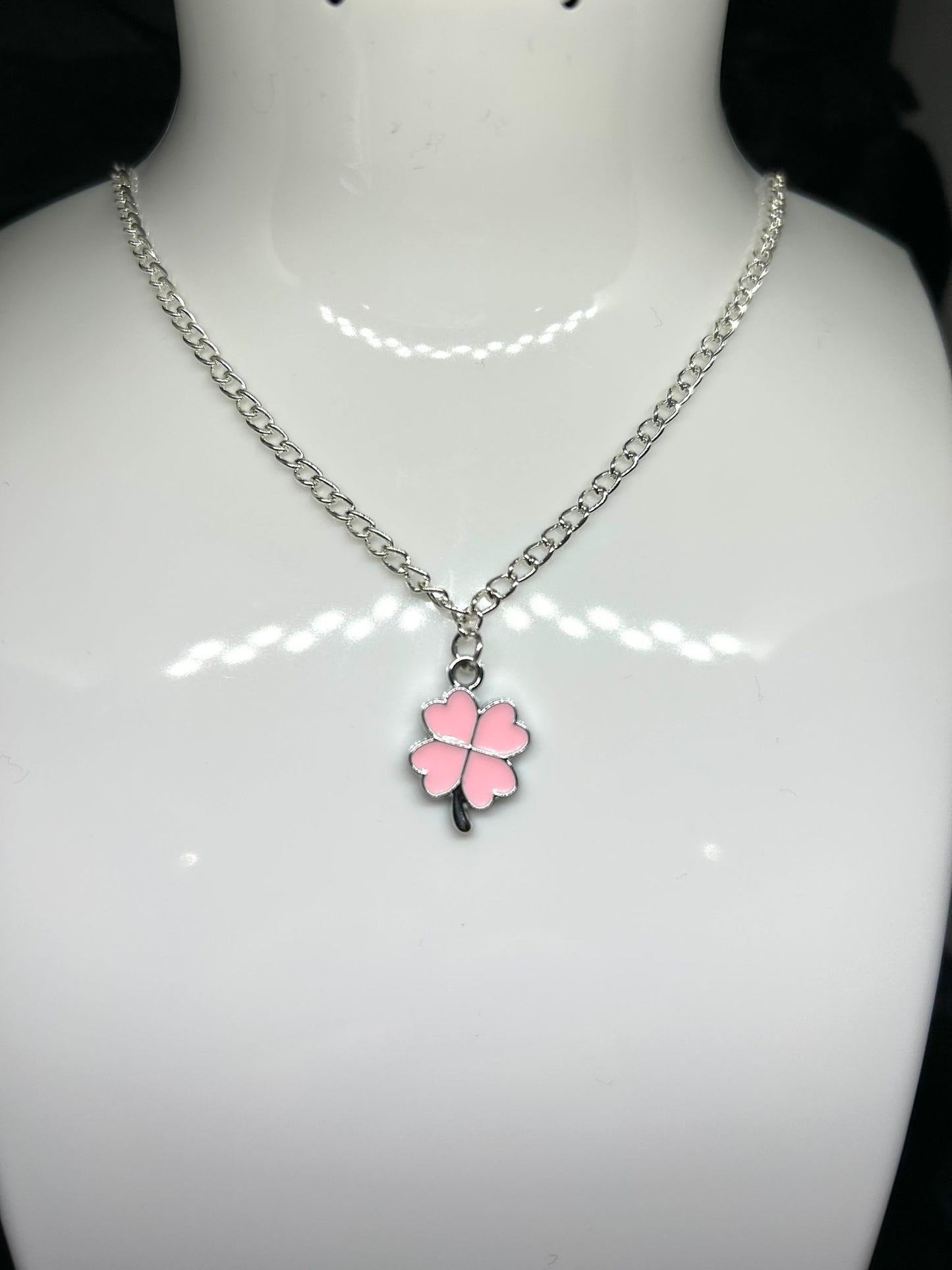 Pink Clover Necklace on a Silver Plated Chain 🤍