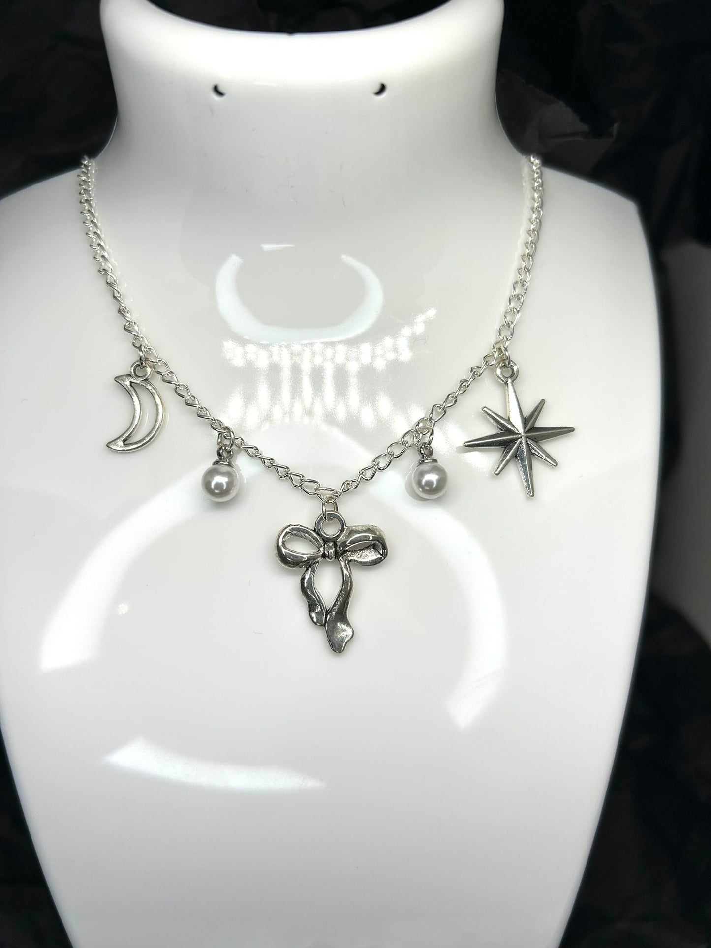 Celestial Themed Charm Necklace on a silver plated chain 🤍