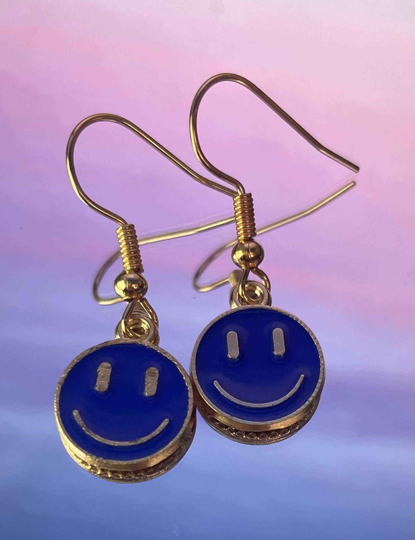 Dark Blue Smiley Face Earrings 🤍