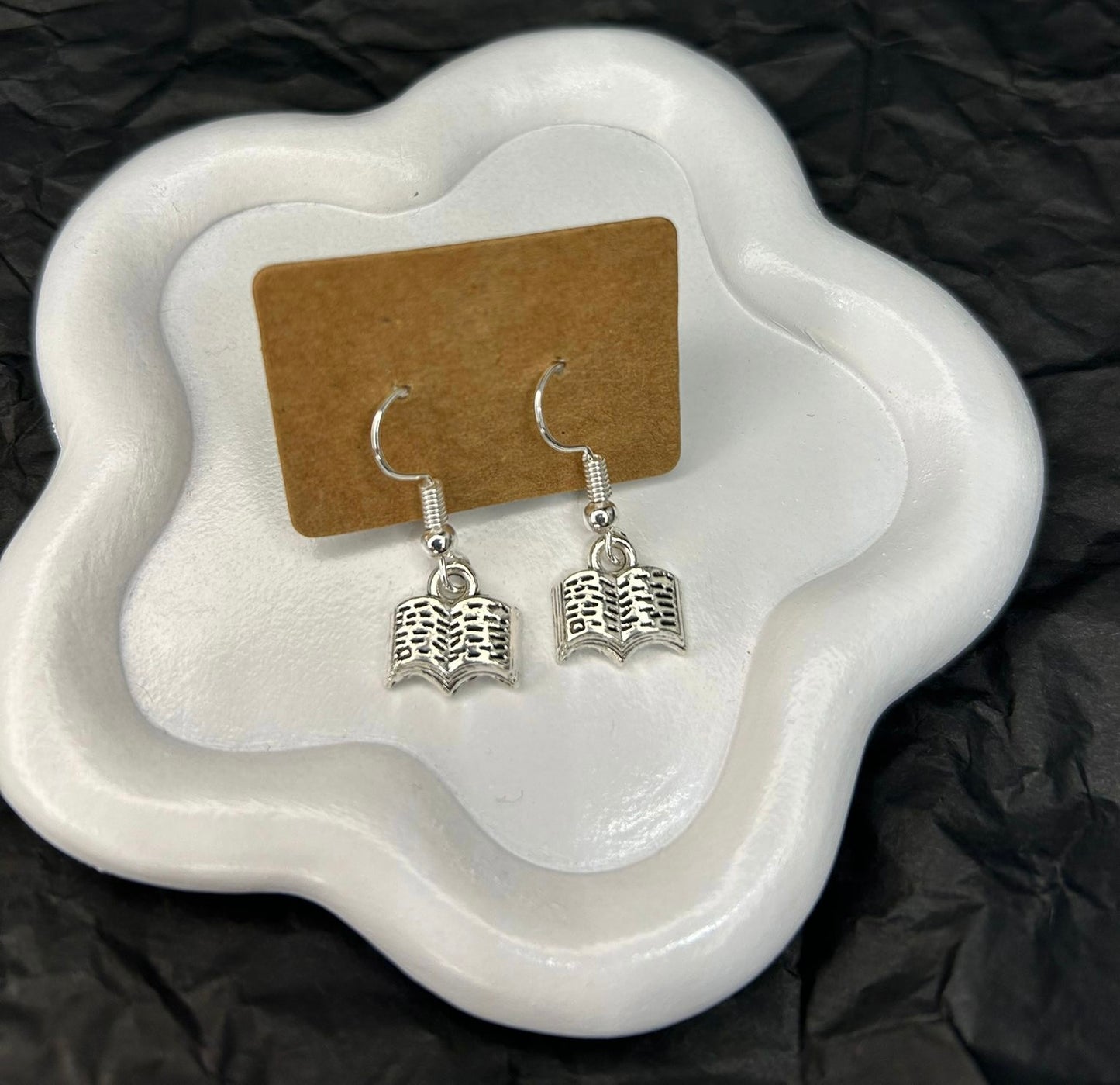 Silver Book Earrings 🩶