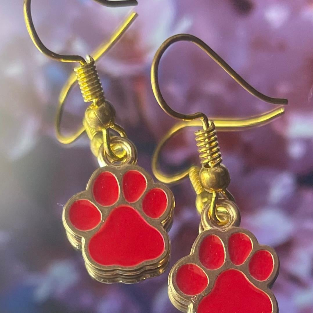 Red Paw Print Earrings 🤍