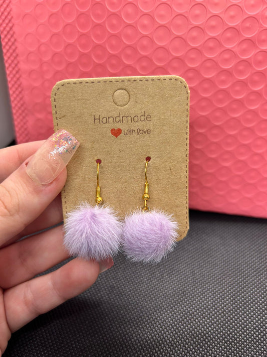 Purple Pom Pom Earrings 🤍