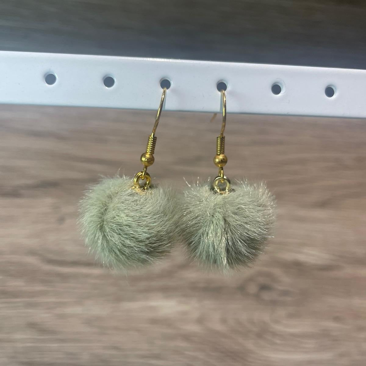Green Pom Pom Earrings 🤍