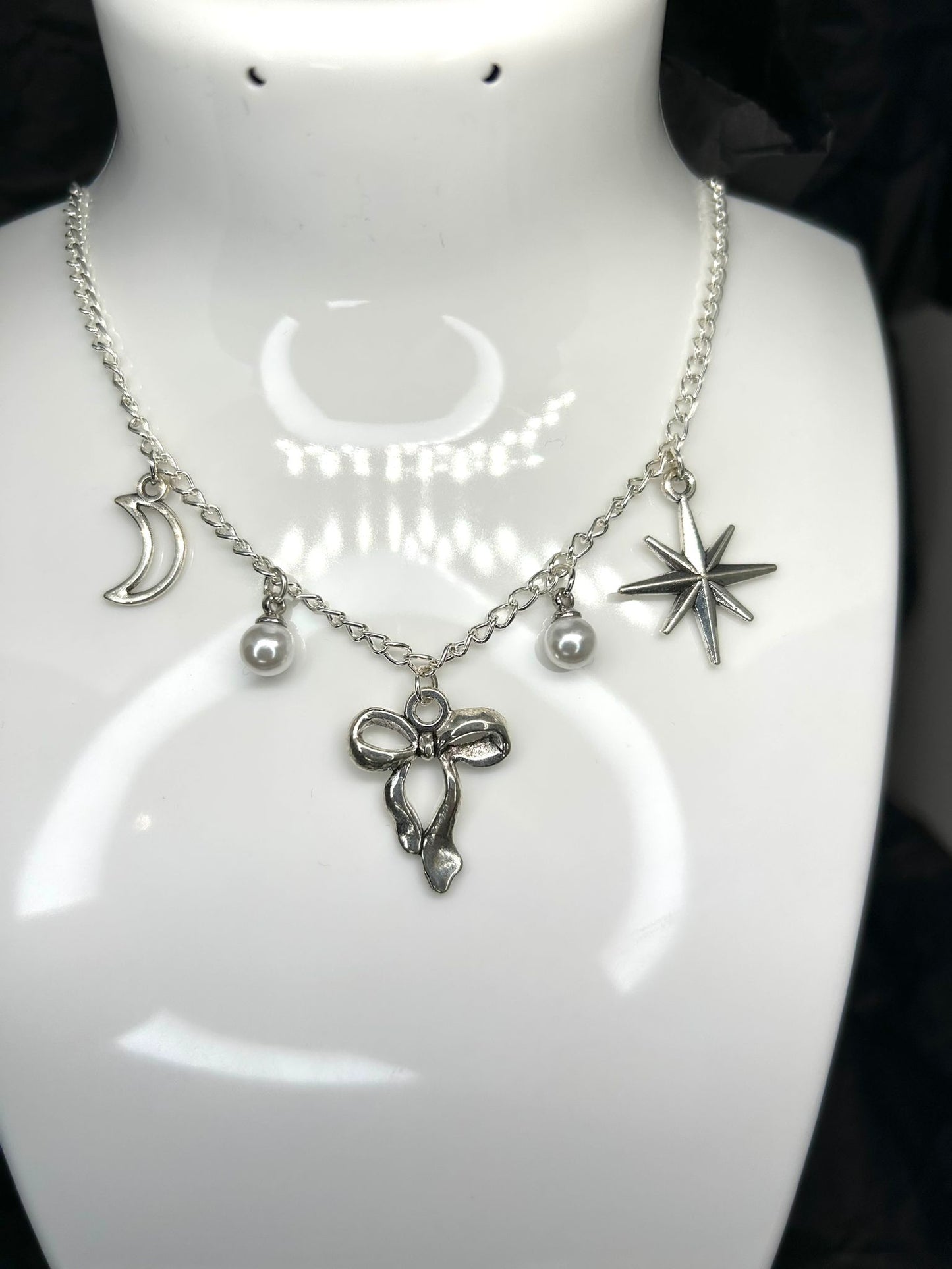 Celestial Themed Charm Necklace on a silver plated chain 🤍