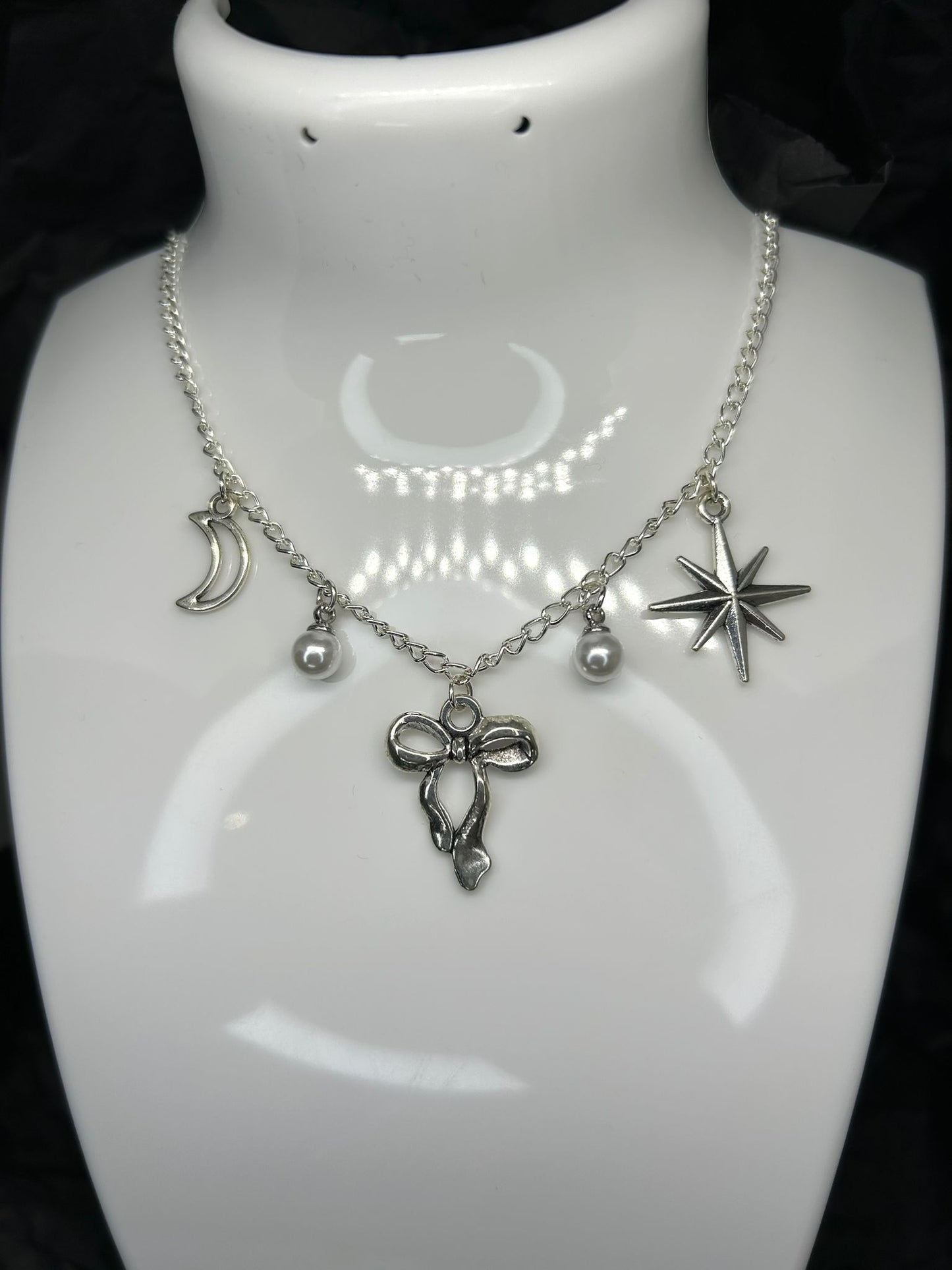 Celestial Themed Charm Necklace on a silver plated chain 🤍