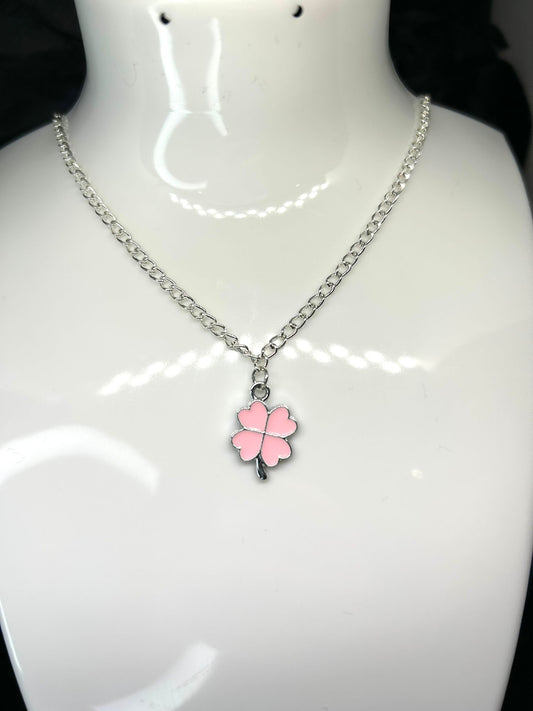 Pink Clover Necklace on a Silver Plated Chain 🤍