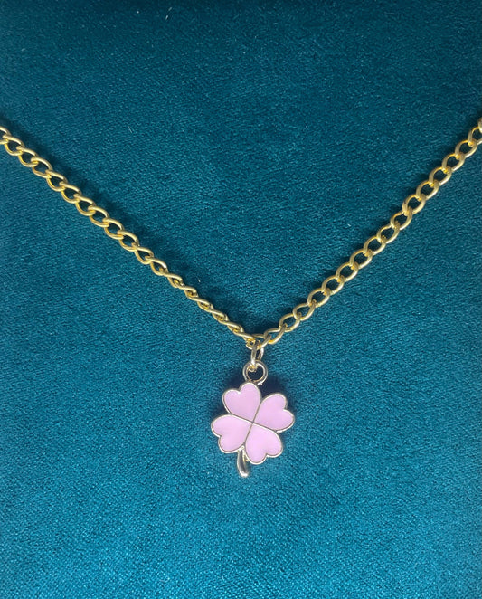 Pink Clover Necklace On A Gold Plated Chain 🤍