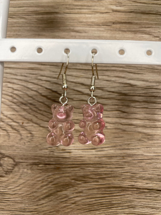 Pink Resin Gummy Bear Earrings 🤍