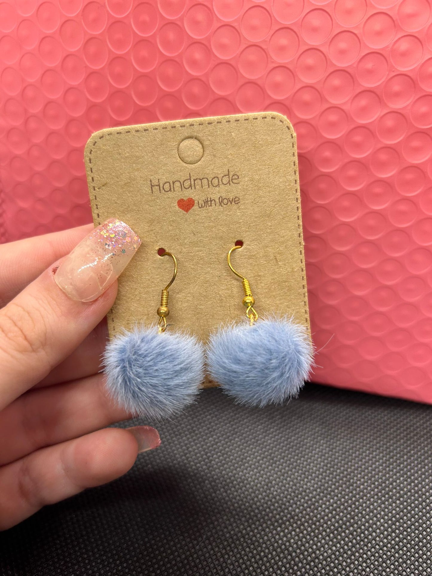 Blue Pom Pom Earrings 🤍