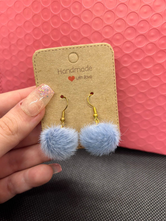 Blue Pom Pom Earrings 🤍