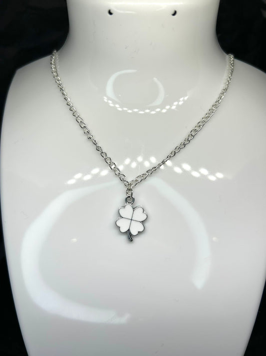 White Four Leaf Clover Necklace on a Silver Plated Chain 🤍
