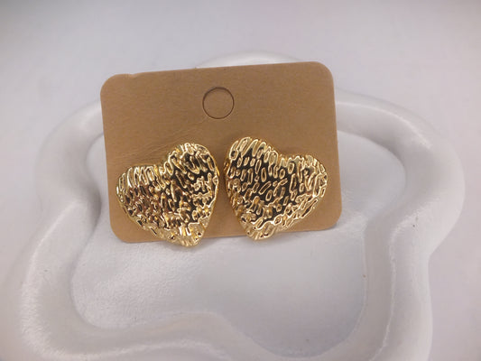 Golden XL Love Heart Stud Earrings