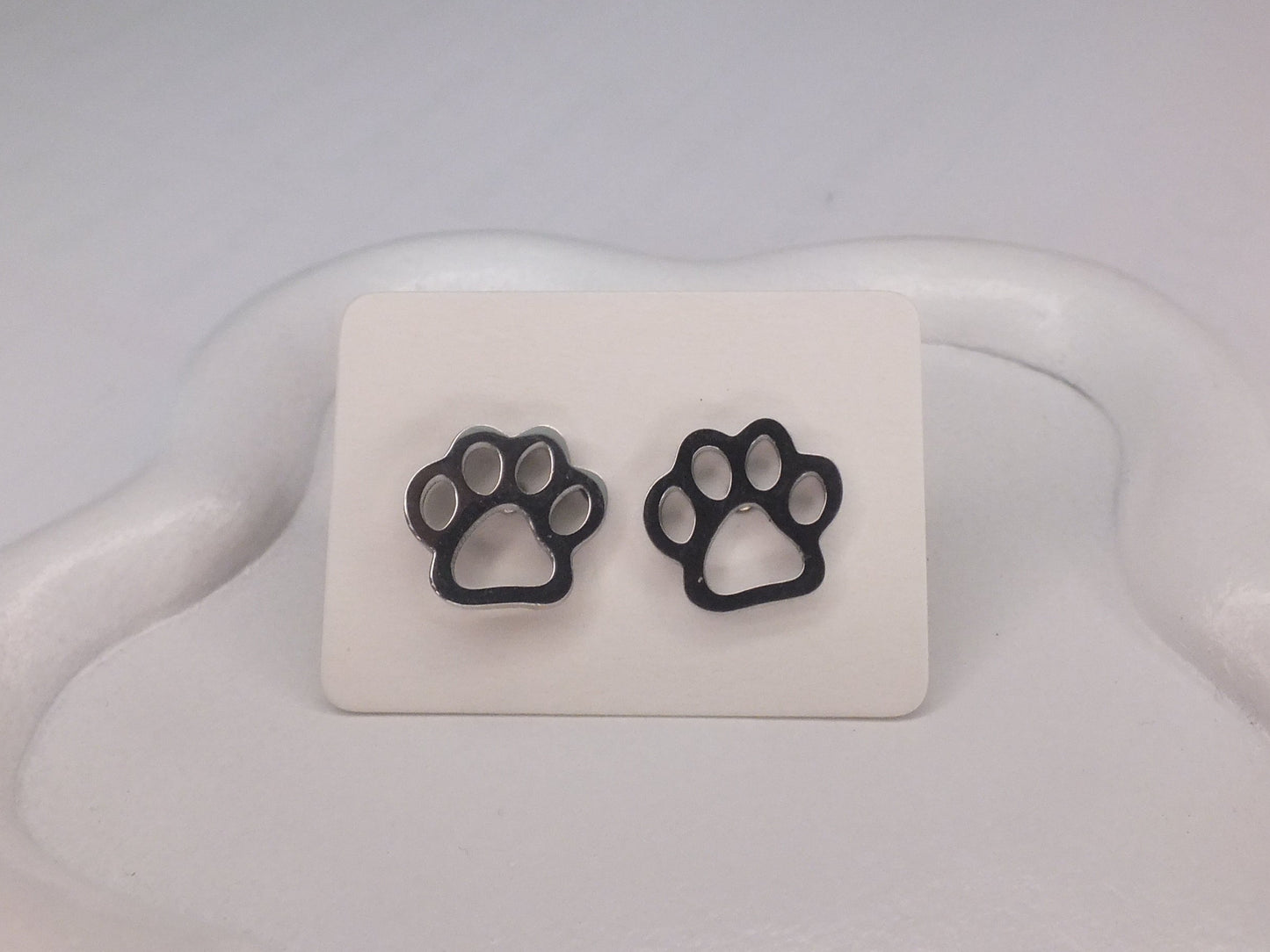 Silver Paw Print Stud Earrings