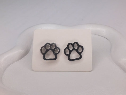Silver Paw Print Stud Earrings
