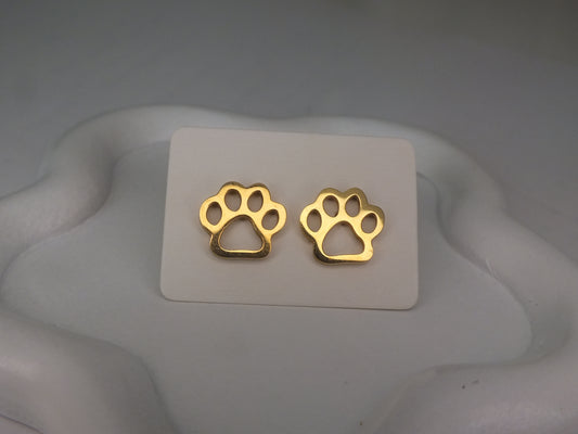Golden Paw Print Studs