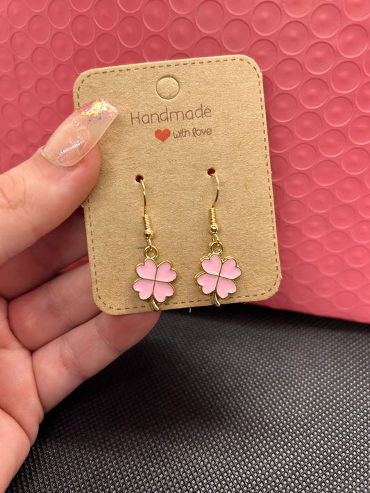Pink Clover Earrings (Golden)